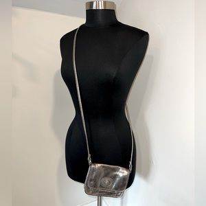 FOSSIL Silver Leather Metallic Cross-body Mini Purse! 🪩